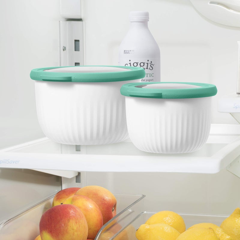 Oggi Prep, Store & Serve Plastic Bowl w/See-Thru Lid- Dishwasher, Microwave & Freezer Safe, (1.4 qt) White/Aqua - Image 3